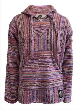No Bad Days Baja Hoodie Mexican Pullover Poncho - Vintage Rose Rainbow Mini Stripes